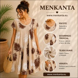 VESTIDO ESTAMPADO TROPICAL MANGA CORTA 
