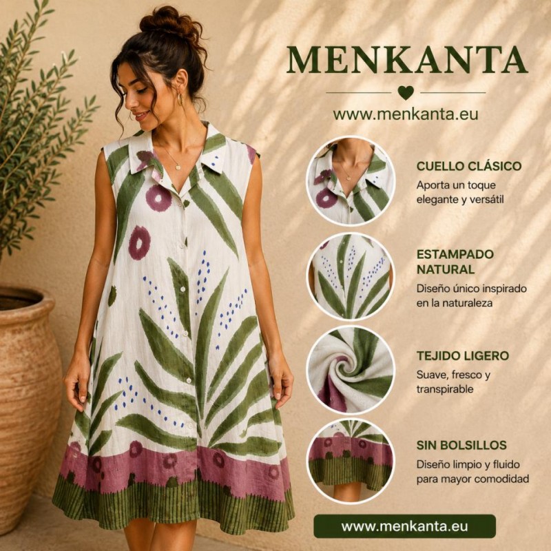 VESTIDO CAMISERO CENICIENTA SIN MANGA CUELLO