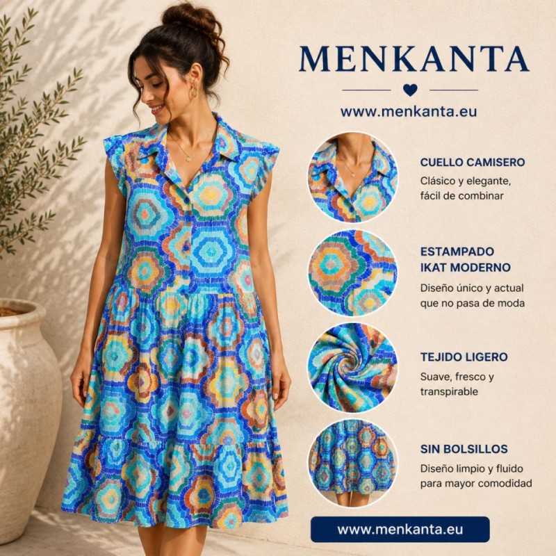 VESTIDO CAMISERO BELLA VOLANTE Y CUELLO 