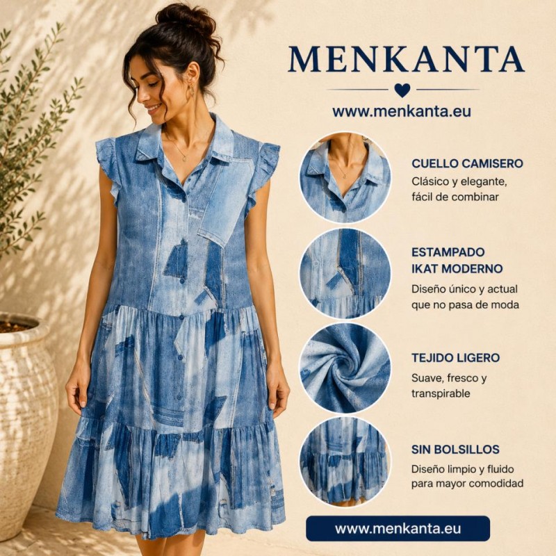 VESTIDO CAMISERO TIPO VAQUERO VOLANTE Y CUELLO 