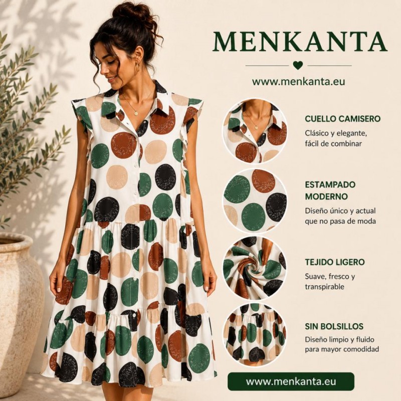 VESTIDO CAMISERO CIRCULO VOLANTE Y CUELLO 