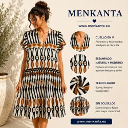 VESTIDO CAMISERO ETNICO MANGA CUELLO PICO 