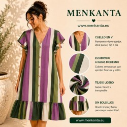 VESTIDO CAMISERO RAYAS MANGA CUELLO PICO