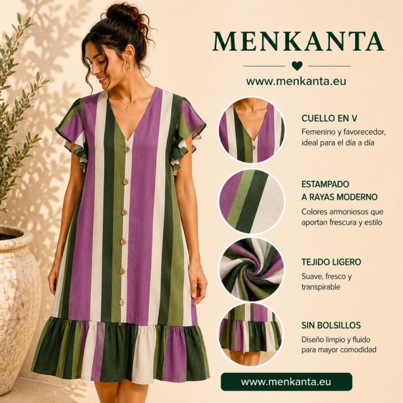VESTIDO CAMISERO RAYAS MANGA CUELLO PICO