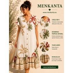 VESTIDO CAMISERO PLAMERAS MANGA CUELLO PICO