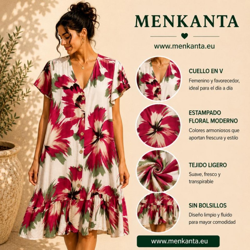 VESTIDO CAMISERO FLOR MANGA CUELLO PICO