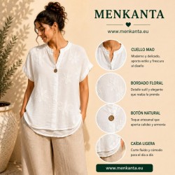BLUSA BORDADA BOTON MANGA CORTA BLANCA 