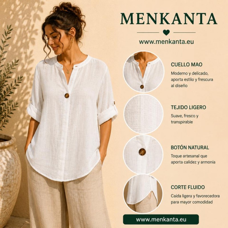 BLUSA BOTON MANGA CORTA BLANCA 