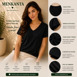 CAMISETA BASICA CUELLO PICO MANGA CORTA