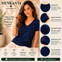CAMISETA BASICA CUELLO PICO MANGA CORTA