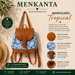 MOCHILA PIEL Y TELA HOJAS PQ